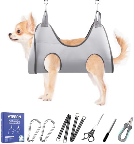 Pet Dog Grooming Hammock Harness for Medium Dogs Nail Trimming, Dog Sling for Cutting Nails, Dog Hanging Holder Hanger with Nail Clippers, Nail File, Scissors by ATESON