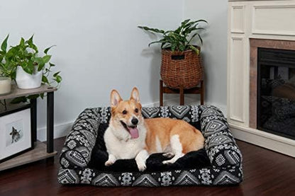 Furhaven Pillow Dog Bed for Large/Medium Dogs w/ Removable Bolsters & Washable Cover - Plush & Southwest Kilim Woven Decor Sofa - Black Medallion, Large - Image 3