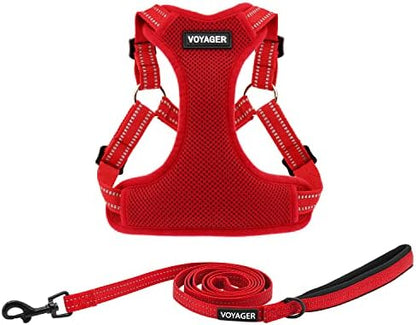 Best Pet Supplies Voyager Adjustable Step-in Flex Breathable Mesh Dog Harness for Small Medium Large Dogs Leash Set (Red), L by BestPetSuppliesLLC