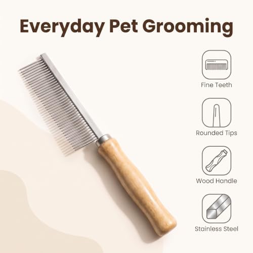 Silver Dog and Cat Combs For Grooming Long Haired Cats and Dogs - Pet Dog Cat Comb Stainless Steel Pin Teeth Wooden Handle Grooming Fur Hair Brush - Comb Removes and Prevents Matted Fur，Grooming - Image 3