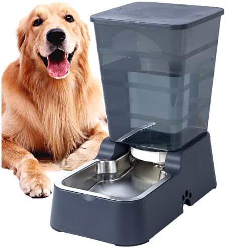 Meikuler Automatic Dog Cat Water Dispenser Large Capacity 5Lfor Cats and Medium and Large-Sized Dogs with Stainless Steel Bowl (Black, 5L) by Meikuler