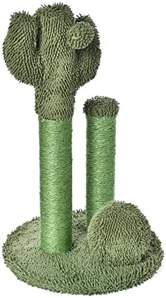 Amazon Basics Cat Scratching Post, Indoor Cactus Triple Posts for Cats & Kittens with Dangling Ball, Large, 27"H, Green by AmazonBasics