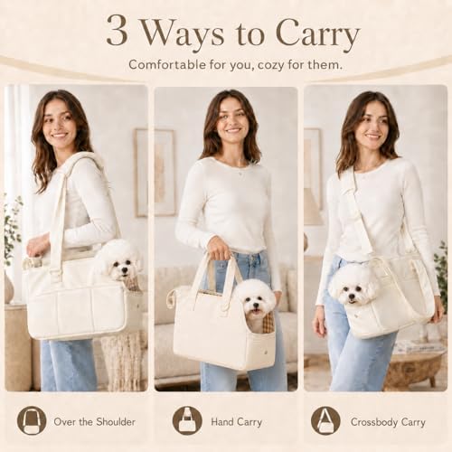 Soft-Sided Collapsible Pet Carrier with Removable Cushion & Shoulder Strap – for Small Dogs, Cats, Rabbits (Beige, 14.6" L x 6.7" W x 9.8" H) - Image 7