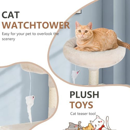 FDW | 36" Cat Tree Tower | Beige | Multi-Level Indoor Activity Center - Image 5
