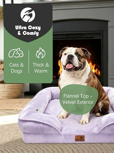 Spotted Play Orthopedic Dog Bed with Sides - Sofa Beds for Large Dogs, Supportive Foam Pet Couch Bed with Washable Removable Cover, Waterproof Lining and Non-Slip Bottom, Purple - L - Image 2