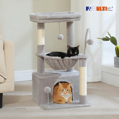PEQULTI 4-in-1 Cat Activity Tree for Kittens & Small Cats, 33in Grey Tower - Image 2