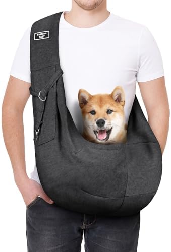 Dog Sling Carrier with Padded Strap, Reversible Pet Carrier for Cat Dogs, Hands Free Puppy Sling with Pocket, Dog Carriers for Small Dogs Cats, Cat Purse Bag Outdoor Travel Safety Harness by AUYAO
