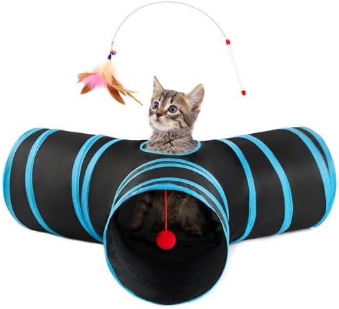 Love's cabin Cat Tunnel for Indoor Cats, 3-Way Collapsible Play Tunnel by Lovescabin