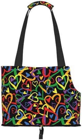 Dog Purse Carrier with Safety Hook - Foldable & Hands-Free Dog Cat Carrier Bag for Subway, Travel, Shopping up to 20lbs,Heart Pattern - Image 2