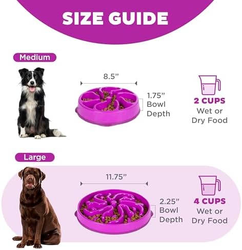 Outward Hound Fun Feeder Slo Bowl – Large 4‑Cup Capacity, Slow Feeding, Medium to Large Dogs, Non‑Slip, Purple, Flower Pattern - Image 5