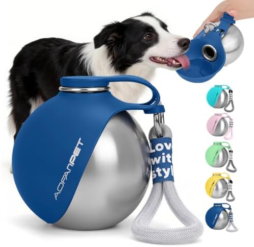 Portable Dog Water Bottle 10oz Stainless Steel Travel Bowl by AOFANPET