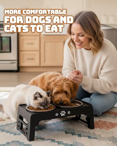 Jovrun Elevated Dog Bowls for Small Dogs and Cats, Non-Slip Cat Bowls with 2 Thick 5.5" Stainless Steel Dishes, Dog Feeder 2 Heights Adjustable to 2.6"-5.3" - Image 6