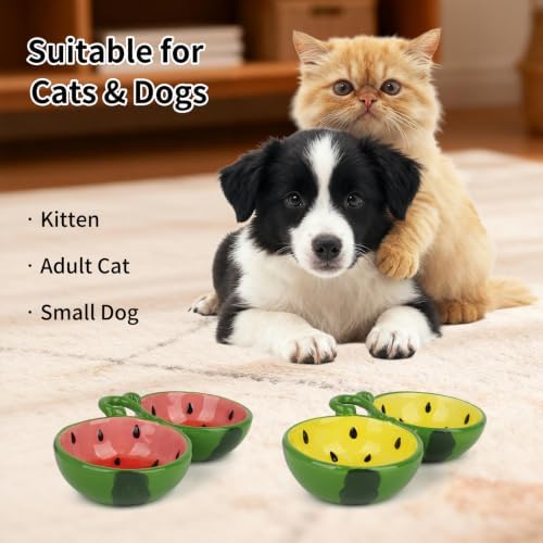 10° Tilted Ceramic Cat Bowls Set - Elevated Food & Water Dishes, Ergonomic Design for Cats, Kittens & Small Dogs, 9.4" x 5.1" x 2.3" (Yellow) - Image 5