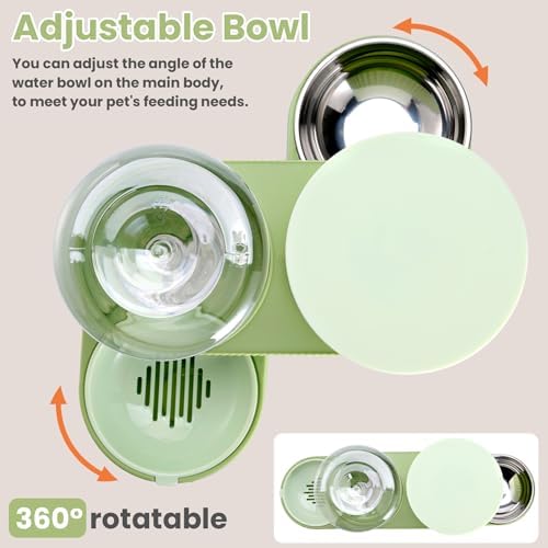 Automatic Cat Feeder Stainless Steel Water Dispenser Gravity Food Feeder and Waterer Set with Pet Food Bowl for Small Medium Kitten Puppy Pets Large Capacity(Green) - Image 4