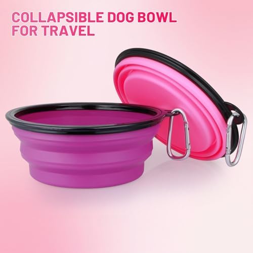Dog Bowl Large Pet Collapsible Bowls, 2 Pack Collapsible Dog Water Bowls for Cats Dogs, Portable Pet Feeding Watering Dish for Walking Parking Traveling with 2 Carabiners (Large, Pink+Purple) - Image 5