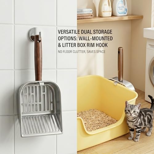 Ergonomic Wood Handle Cat Sifter Scoop, Metal Kitty Litter Shovel with Small Mesh Holes for Tiny Clumps, Durable Stainless Steel Sifter for Clay & Fine Sand Litter - Image 5