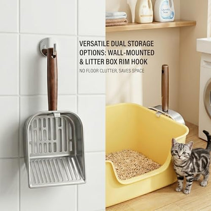 Ergonomic Wood Handle Cat Sifter Scoop, Metal Kitty Litter Shovel with Small Mesh Holes for Tiny Clumps, Durable Stainless Steel Sifter for Clay & Fine Sand Litter - Image 5