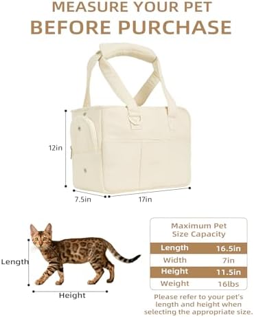 ONECUTE Dog Carrier for Small Dogs Rabbit cat with Large Pockets, Cotton Bag, Dog Carrier Soft Sided, Collapsible Travel Puppy Carrier (Beige, 17" L x 7.5" W x 12" H) - Image 2