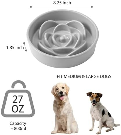 8.25'' Ceramic Slow Feeder Dog Bowls - Petal Shape Modern Dog Food Dish for Medium and Large Breeds, Puzzle Maze Bowl to Slow Down Eating, Anti-Gulping, Dishwasher & Microwave Safe, Grey - Image 3