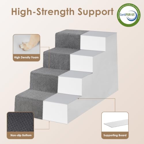 EHEYCIGA Dog Stairs for Bed 18" H, 4-Step Extra Wide Dog Steps, Grey - Image 4