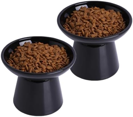 Ceramic Elevated Cat Food Bowls,6.2" Wide,2-Pack,Black by KITCHENLESTARaddsmorebeautifulcolourstoyourlife