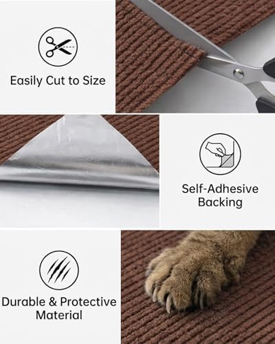 Corner & Wall Cat Scratch Mat, Self-Adhesive Trimmable Cat Scratcher, Wall Mounted Scratching Pad for Indoor Cats, Sofa Furniture Protector, Cat Post Cover Replacement (Brown, 23.6''x11.8'', 3-Pack) - Image 3