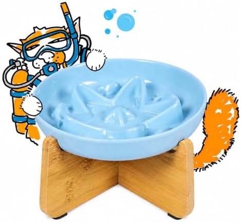 Slow Feeder Cat Bowl with Stand, Melamine Elevated Cat Food Bowl, Whisker Friendly Raised Puzzle Feeder for Cats & Small Dogs, Wet & Dry Food, Dishwasher Safe, Non-Slip (Blue) by Tafelf
