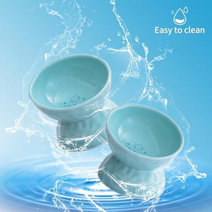 Ceramic Tilted Raised Cat Bowls, Elevated Cat Food and Water Bowl Set - Image 5