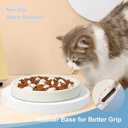 Slow Feeder Bowl for Cats and Small Dogs,Cilkus Fish Pool Design, Fun Interactive Bloat Stop Puzzle Feeder Bowl Healthy Eating Diet Made of Melamine Food Grade Material Dishwasher Safe (White) - Image 5