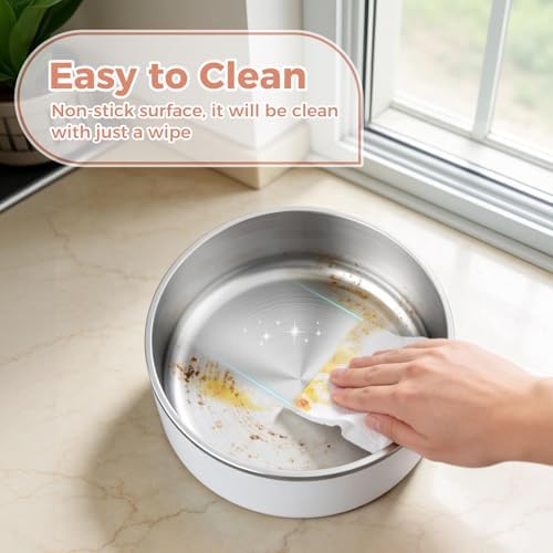 WENBOKMIN Dog Bowl, Stainless Steel Food and Water Bowl, 64oz, White | Non Slip Quiet Bottom, Easy to Clean, Dishwasher Safe - Image 5