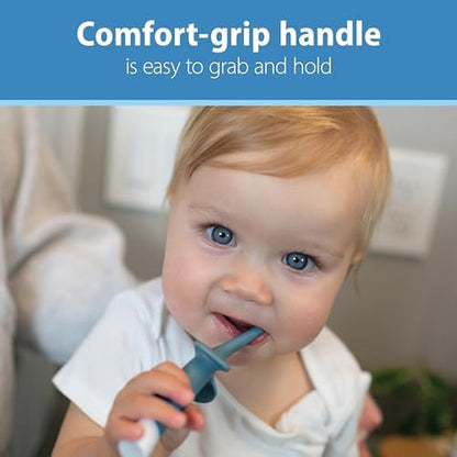 Dr. Brown's Infant-to-Toddler Toothbrush, Soft and Safe Baby Training Brush, Elephant, Blue, 0-3 years, 2 Pack - Image 3