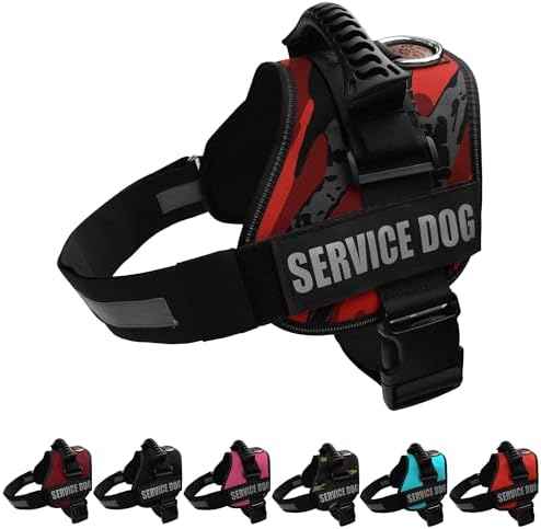 ALBCORP Service Dog Vest Harness – Reflective Service Animal Vest, No-Pull Harness with Handle & Mesh Padding – Sizes XXS-XL for Puppies – 2 Removable Service Patches Included (Extra Large, Red Camo) by Albcorp