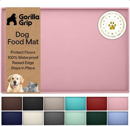 GORILLA GRIP Dog Food Mat, 100% Waterproof Silicone, 26x17 Light Pink by GorillaGrip