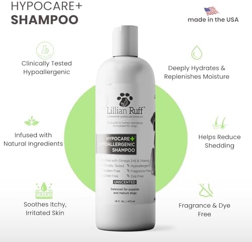 Lillian Ruff PRO Formula HypoCare+ Oatmeal Dog Shampoo | Clinically Tested Hypoallergenic Formula for Itch & Allergy Relief – Fragrance-Free with Aloe, Vitamin E & Pro-Vitamin B5 – Made in USA - Image 3