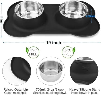 AsFrost Dog Food Bowls Stainless Steel Pet Bowls & Dog Water Bowls No Spill Non Skid, Feeding Bowls with Dog Bowls Silicone Mat for Small Medium Large Size Dogs, Cat Pet Dog Dishes Set, Black, 3 Cup - Image 2
