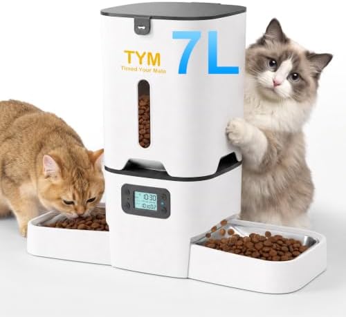 TYM Automatic Cat Feeder 2 Cats,7L Timed Cat Food Dispenser with Dual Bowls by TYM