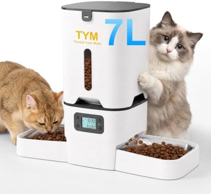 TYM Automatic Cat Feeder 2 Cats,7L Timed Cat Food Dispenser with Dual Bowls by TYM