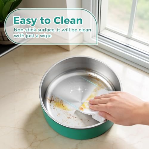 WENBOKMIN Dog Bowl, Stainless Steel Food and Water Bowl, 64oz, Deep Green | Non Slip Quiet Bottom, Easy to Clean, Dishwasher Safe - Image 5