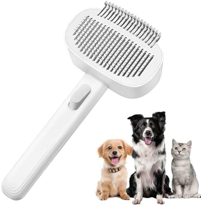 Self Cleaning Slicker Brush for Dogs Cats, Deshedding Dematting Grooming Tool for Long Haired Pets, Removes Matted Fur & Tangles, White by Unknown