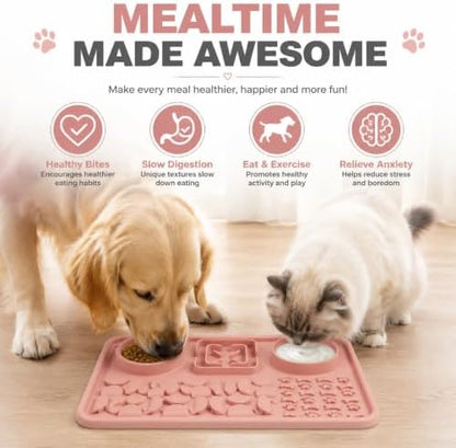Silicone Dog Slow Feeder Lick Mat with Suction Cups, Multi-Puzzle Partition Pet Snuffle Feeding Tray for Puppy Cat Slow Eating Boredom Relief Training (Nude Pink) - Image 4
