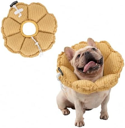 H HIDREAM Dog Cone Collar Stress-Free Recovery Cone Alternative: Adjustable Depth & Diameter for Wide-Neck Dogs (Pugs, Bulldogs, Bullies) Daisy Yellow XL-B by HHIDREAM