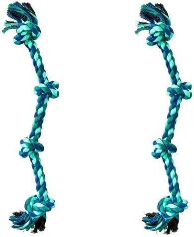Large 4 Knot Dog Rope Toy – Tug of War Rope for Medium and Large Dogs, Durable Chew and Pull Toy, Braided Cotton and Polyester Dog Tug Toy – 21" Green. (Pack of 2)