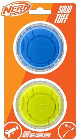 Nerf Dog Sonic Ball Dog Toys, Lightweight, Durable and Water Resistant, 2.5 Inches, for Small/Medium/Large Breeds, Two Pack, Green and Orange by GramercyProductsInc