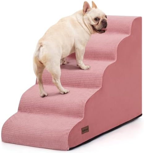 5-Step Pink Dog Stairs for High Bed, Pet Ramp for Small Dogs, Cats by AODISMAN