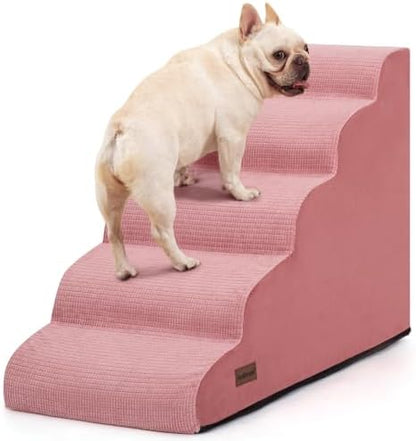 5-Step Pink Dog Stairs for High Bed, Pet Ramp for Small Dogs, Cats by AODISMAN