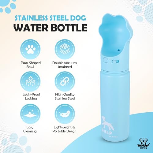 Gulp by Duna 18oz Dog Travel Water Bottle with Paw-Shaped Bowl – Insulated Stainless Steel, Leakproof & Portable with Carry Strap – Outdoor Walking, Hiking & Pet Hydration On-The-Go – Blue - Image 2