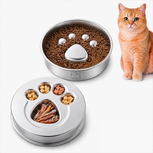 Stainless Steel 2‑in‑1 Double‑Sided Slow Feeder Cat Bowl by Unknown