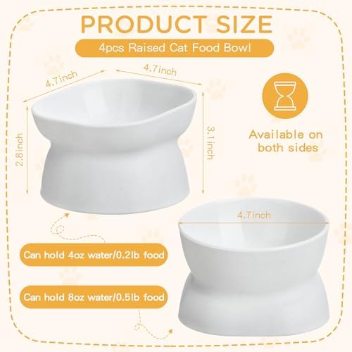 4 Pieces Plastic Tilted Elevated Cat Bowls Raised Cat Food Bowls Elevated Feeding Dish for Flat Faced Kitten Kitty Pets Supplies(White) - Image 2
