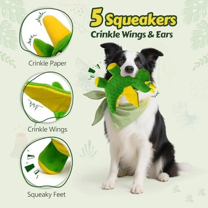 Squeaky Dog Toy - Plush Dragon with 5 Squeakers and Crinkle Wings - Image 2
