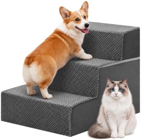 DUMOS Dog Stairs for Small and Medium Dogs, 3-Step Pet Steps, Standard,Grey by DumosLifestyle